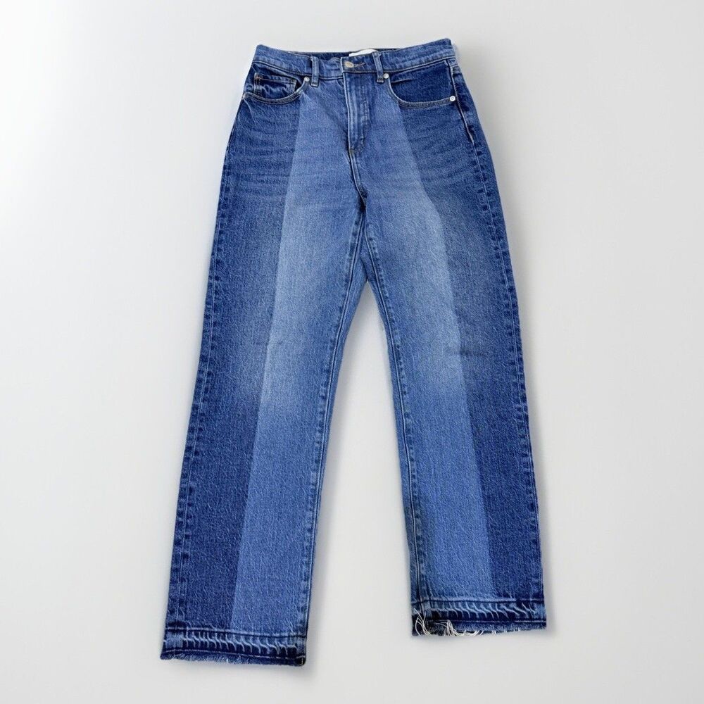 LOFT Made & Loved The Straight Two Tone Paneled High Rise Jeans 26 / 2P Raw Hem